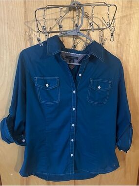Tommy Hilfiger Women’s Navy Blue Button-Down Shirt Size L
